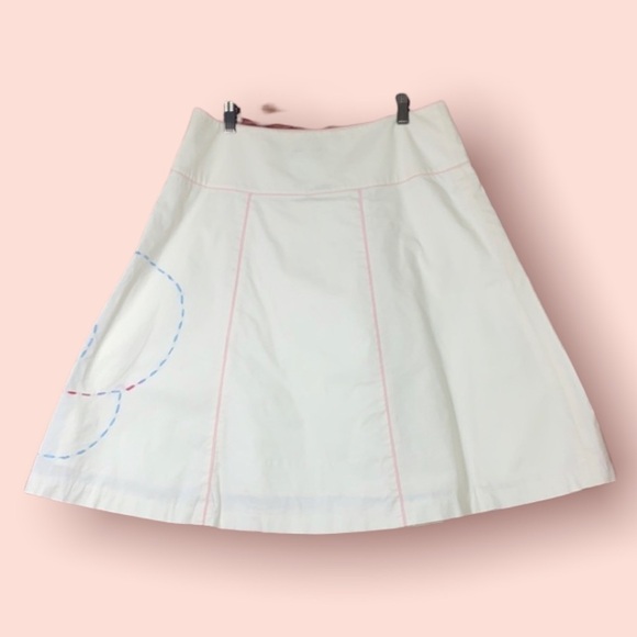 Tibi Embroidered A-Line Boho Midi Skirt - White/Pink/Green, Size 8, Cotton - Picture 2 of 7